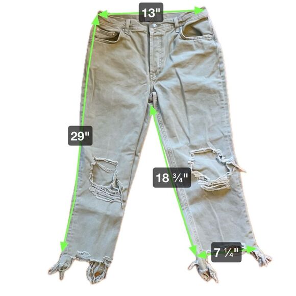 We The Free Free People Distressed Torn Knee Green Denim Pants Women’s Size 28 - Picture 6 of 6